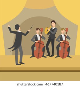 Trio With Saxophone And Two Cellos  Their Director Performing