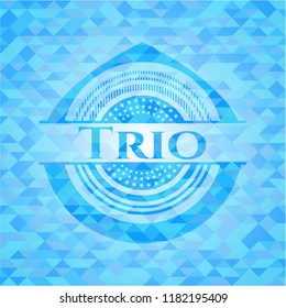 Trio sky blue emblem with triangle mosaic background
