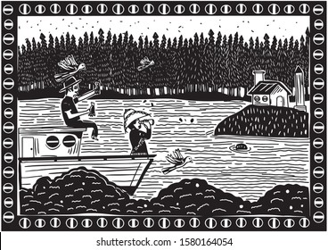 a trip across the ocean. illustration of cordel style