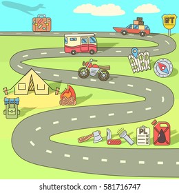 Trip adventure concept set. Cartoon illustration of trip adventure vector concept for web