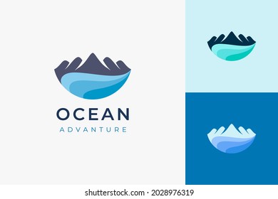 Trip or adventure logo in mountain ocean or island shape