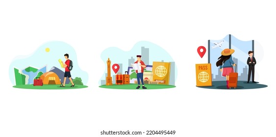 Trip Adventure Travel Flat Bundle Design