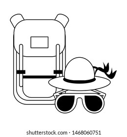 trip around the world symbols with backpack sunglasses and hat isolated symbol Vector design illustration