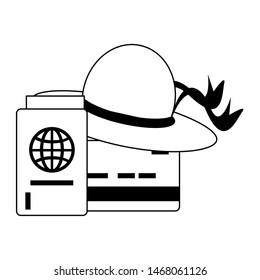 trip around the world symbols with travel itinerary passport and hat isolated symbols Vector design illustration