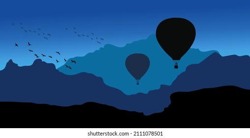 fondo del viaje dusk globo de aire caliente frío amanecer bello paisaje roca libre vacaciones vuelo globo aerostático globo de aire caliente árbol vacaciones azul bello globo