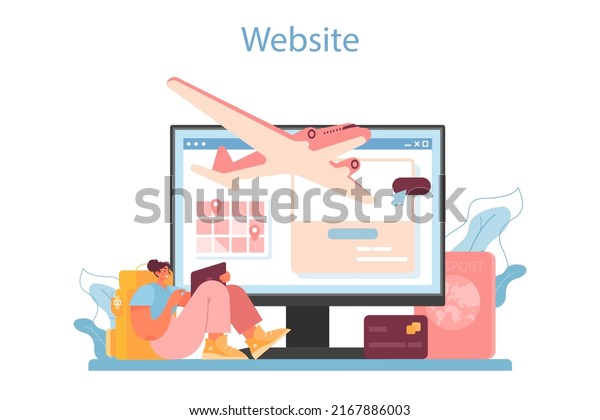 Trip booking online service or platform.\
Buying a ticket for plane, bus or train. Car sharing service.\
Travel and tourism. Website. Vector\
illustration