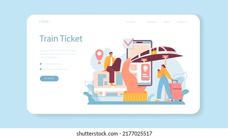 Trip booking web banner or landing page. Buying a ticket for train. Idea of travel and tourism. Planning trip online. Buy ticket for train in the app. Vector illustration in cartoon style