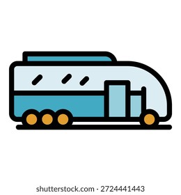 Umrissvektor des Trip-Bus-Symbols. Touristische Reisen. Transport Tour Farbe flach