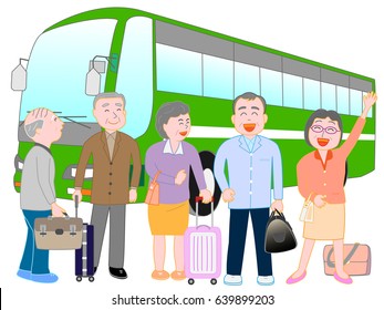 The trip by bus of the elderly person group.