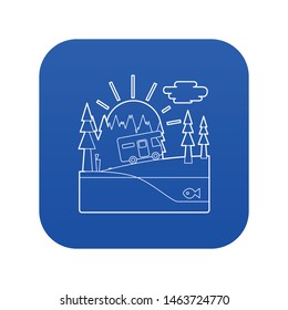 Trip by camper in forest concept. Outline illustration of trip by camper in forest vector concept for web