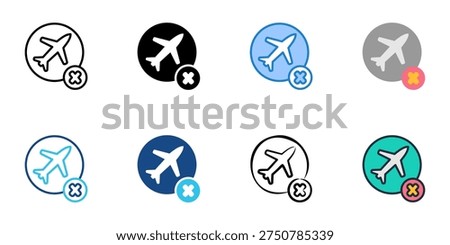 Trip Cancellation icons set multiple style collection. Editable stroke 
