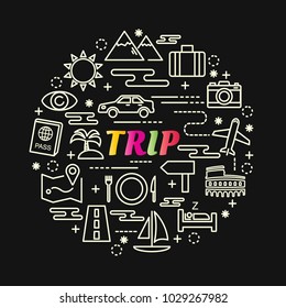 trip colorful gradient with line icons set, vector editable stroke
