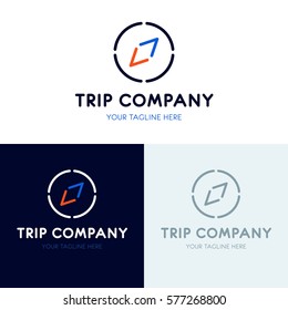Trip company set of logos with the compass icon. Vector design. Business logotype concept