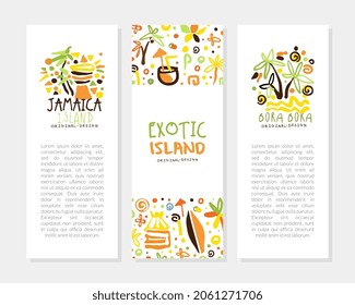 Trip to Exotic Island Original Hand Drawn Design for Summer Beach Tourism Vector Template
