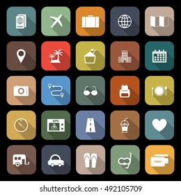 Trip flat icons with long shadow, stock vector