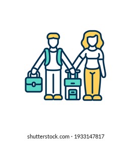 Trip with friends RGB color icon. Travel experience. Backpacking. Deeper relationships development. Discovering new surroundings and experiences. Traveling together. Isolated vector illustration