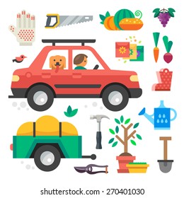Trip to garden. Flat vector illustration.