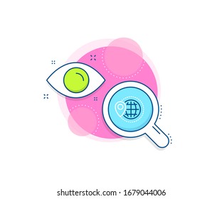 Trip globe sign. Research complex icon. World travel line icon. Map location pointer symbol. Analytics or analysis banner. World travel sign. Vector