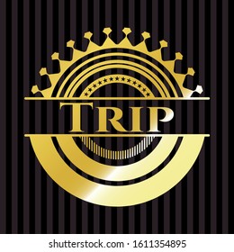 Trip golden emblem. Vector Illustration. Detailed.