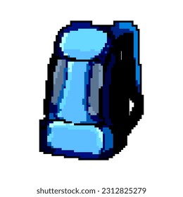 trip hiking backpack game pixel art retro vector. bit tourist journey, nature travel trip hiking backpack. old vintage illustration