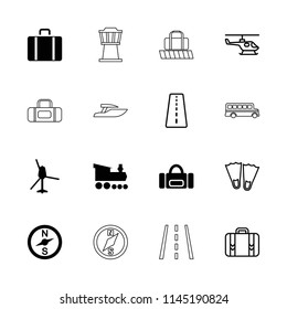 Trip icon. collection of 16 trip filled and outline icons such as compass, helicopter, runway, sport bag, flippers, luggage. editable trip icons for web and mobile.