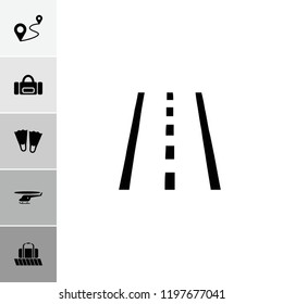 Trip icon. collection of 6 trip filled icons such as flippers, distance, sport bag, runway, luggage belt. editable trip icons for web and mobile.