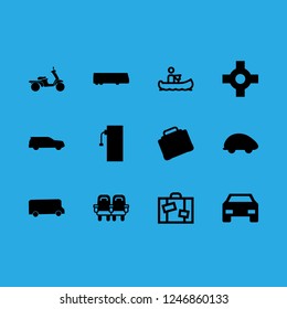trip icon set about bus, road, moto and car vector set