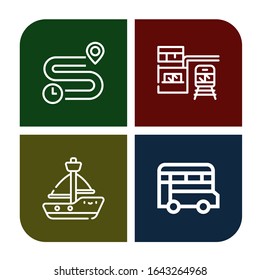 trip icon set. Collection of Distance, Train station, Sailboat, Bus icons