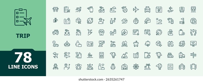 Conjunto de iconos de viaje. Conjunto de iconos web de línea delgada mínima. Conjunto de iconos de Festiva. Incluye símbolos para vacaciones, avión, vacaciones, aire, turismo, turismo y más.