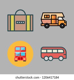 trip icon set. vector set about bus, caravan and suitcase icons set.