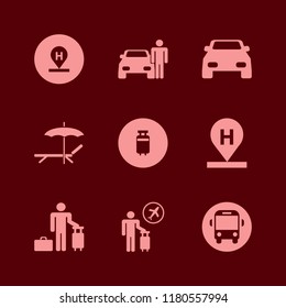 trip icon. trip vector icons set school bus, guest, car and travelling luggage