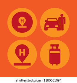 trip icon. trip vector icons set man with car, hotel location and travelling luggage