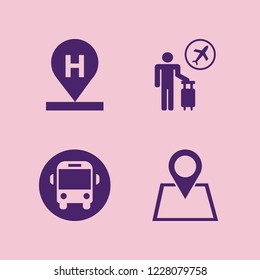 trip icon. trip vector icons set hotel location, school bus, location and tourist flying