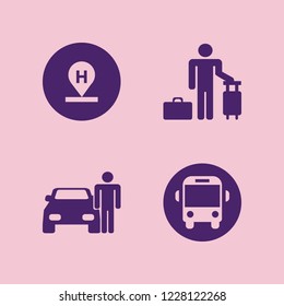 trip icon. trip vector icons set hotel location, guest, school bus and man with car