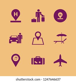 trip icon. trip vector icons set hotel location, guest, suitcase and plane