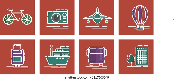 trip icons in color all of the same style. Detailed icons for your web goals