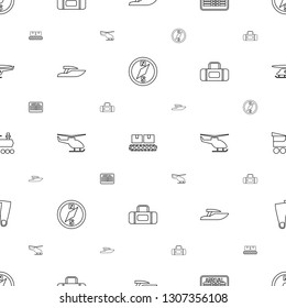 trip icons pattern seamless white background. Included editable line compass, luggage scan, arrival table, ship, helicopter, sport bag, locomotive icons. trip icons for web and mobile.