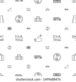 trip icons pattern seamless white background. Included editable line sport bag, distance, arrival table, compass, locomotive, bus, helicopter icons. trip icons for web and mobile.