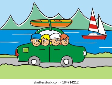 trip , landscape, vector illustration, funny icon