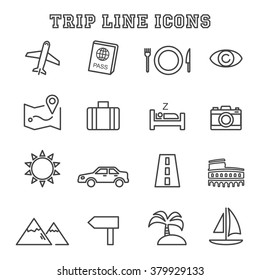 trip line icons, mono vector symbols