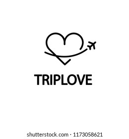 Trip love. Hart and airplane, logo, icon.