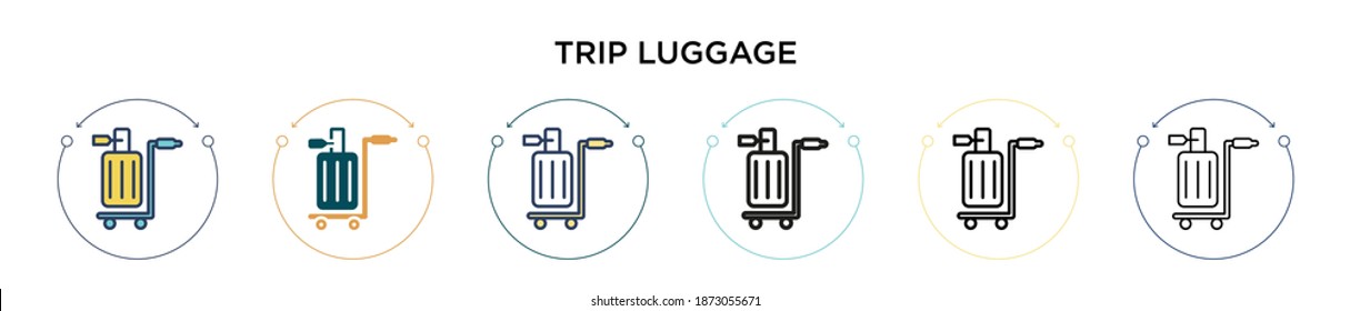 Trip luggage icon in filled, thin line, outline and stroke style. Vector illustration of two colored and black trip luggage vector icons designs can be used for mobile, ui, web