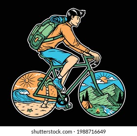 Trip to mountain and beach by bicycle