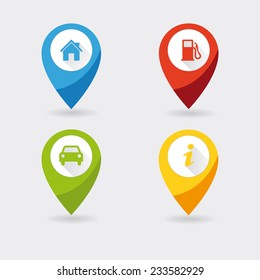 Trip navigation four icon set with route services in different colours.