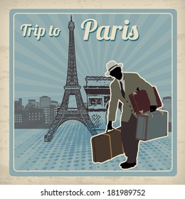 Trip to Paris poster in vintage style, vector illustration
