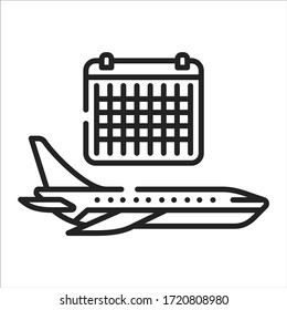 Reisen Planen Sie ein Symbol für die schwarze Linie. Abflugdaten. Planen mit allen Details und Routen zu geeigneten Terminen. Piktogramm für Webseiten, mobile App, Promo. UI UX GUI Design Element.