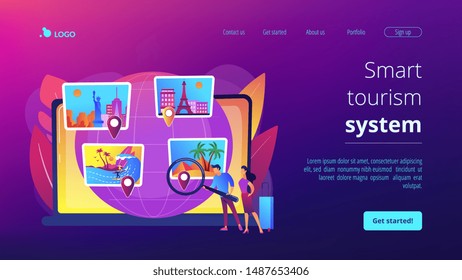 Trip Planning, Holiday Vacation Organization. Smart Tourism System, Travel Recommender Systems, Digital Future Of Travel Experience Concept. Website Homepage Landing Web Page Template.