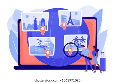 Trip Planning, Holiday Vacation Organization. Smart Tourism System, Travel Recommender Systems, Digital Future Of Travel Experience Concept. Pinkish Coral Bluevector Isolated Illustration