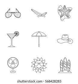 Trip to sea icons set. Outline illustration of 9 trip to sea vector icons for web