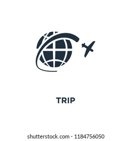 Trip Sign icon. Black filled vector illustration. Trip Sign symbol on white background. Can be used in web and mobile.